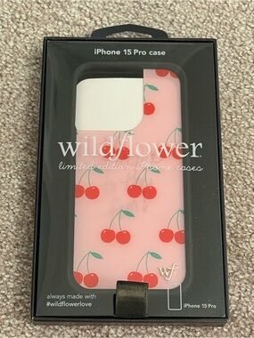 Wildflower iPhone 15 Pro Case - Pink with Cherries